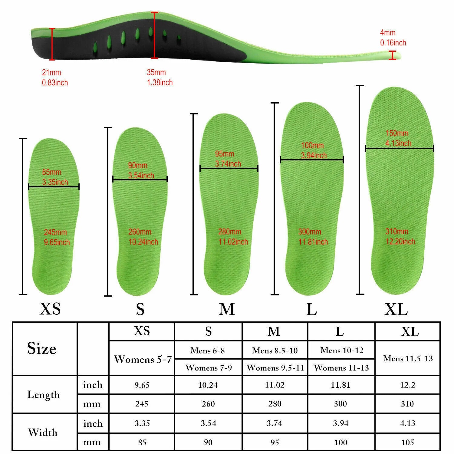 Orthotic Shoe Insoles Inserts Flat Feet High Arch Support for Plantar Fasciitis