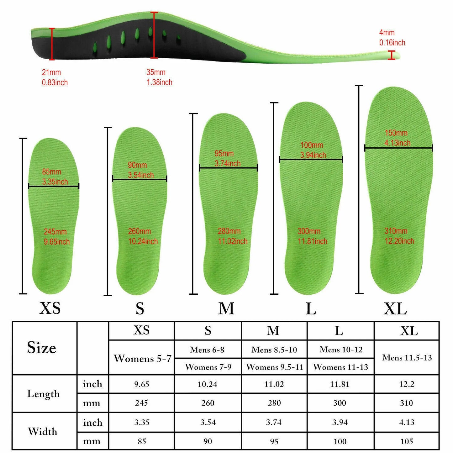 Orthotic Shoe Insoles Inserts Flat Feet High Arch Support for Plantar Fasciitis