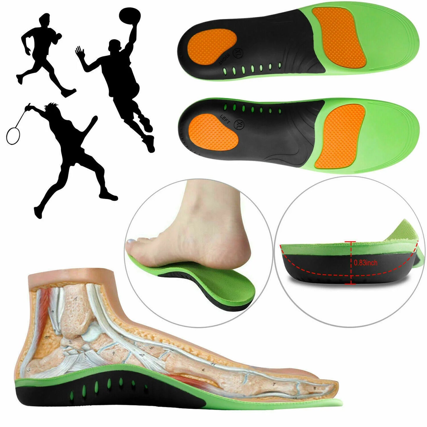 Orthotic Shoe Insoles Inserts Flat Feet High Arch Support for Plantar Fasciitis